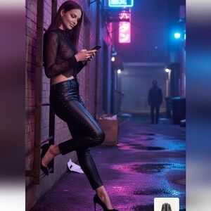 Topshop Moto Lace Up Black Jamie Jeans Faux Patent Leather Size 28